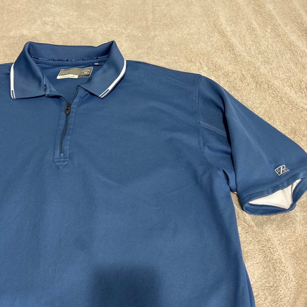Cutter & Buck Polo Shirt Mens XL Blue CB DryTec 1/4 Zip Golf Performance‎
